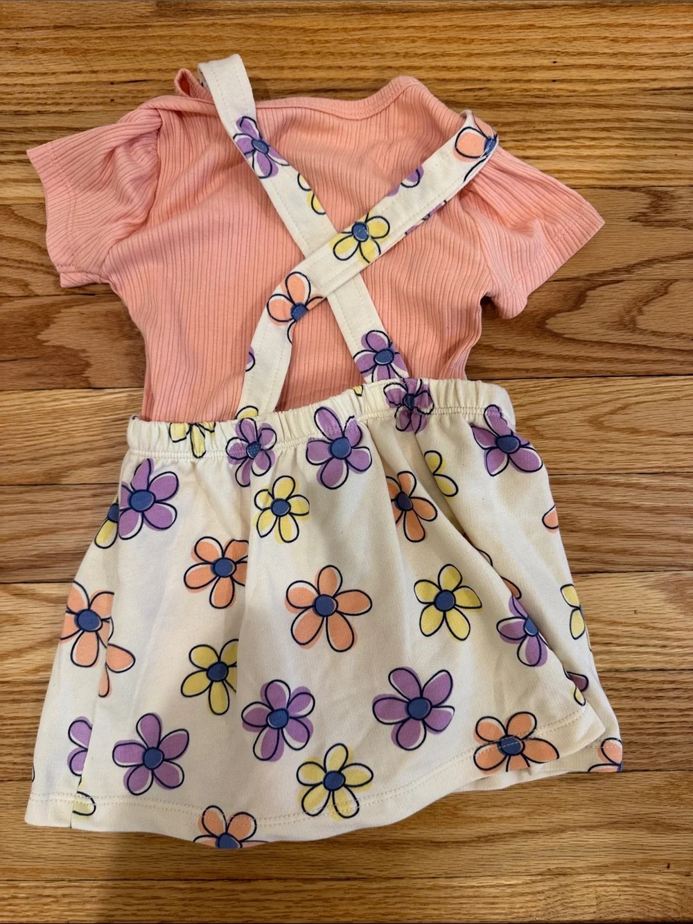 Kids Floral Overall Dress and Pink Tee Matching Set